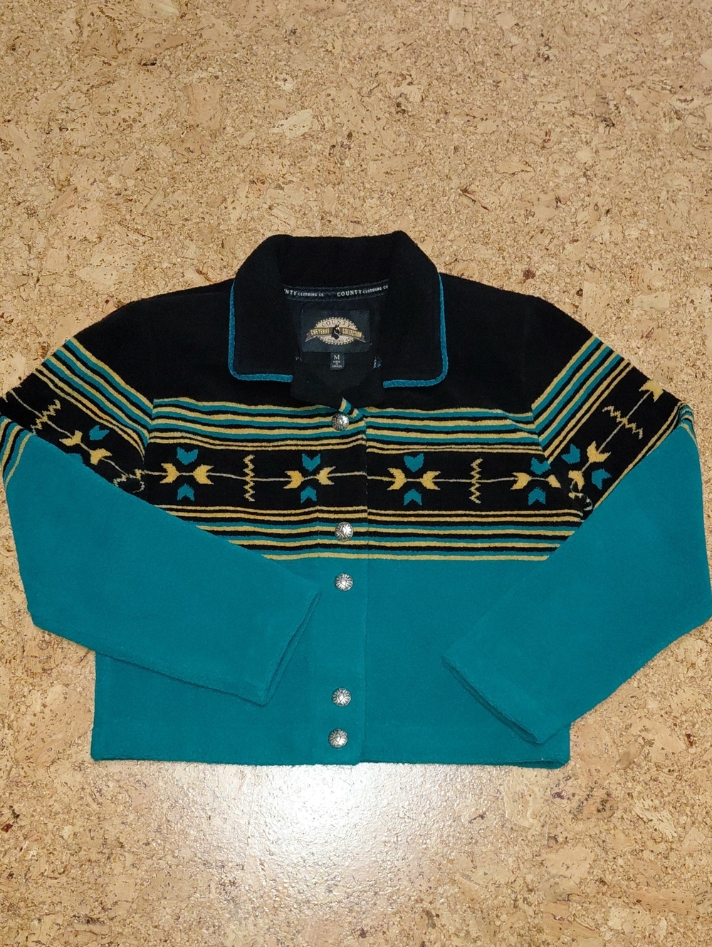County Clothing Women's Cheyenne Western Teal/Black Cropped Jacket Size M